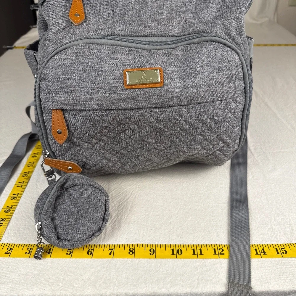 Babble Roo Diaper Bag Backpack Unisex Large Grey Modern Quilted Multi-Pocket